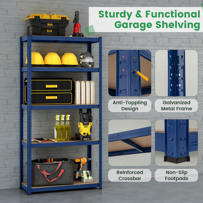 5-Tier Heavy Duty Metal Shelving Unit with 2000 LBS Total Load Capacity-Blue