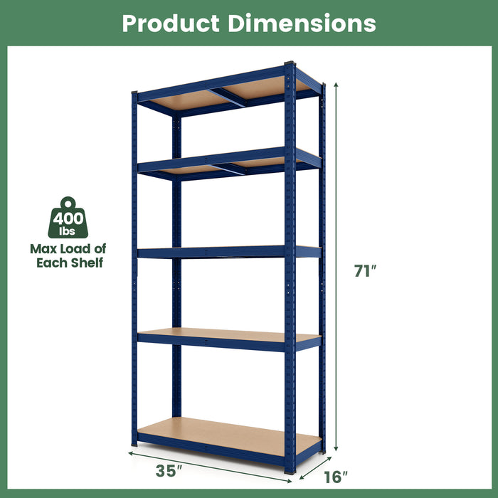 5-Tier Heavy Duty Metal Shelving Unit with 2000 LBS Total Load Capacity-Blue