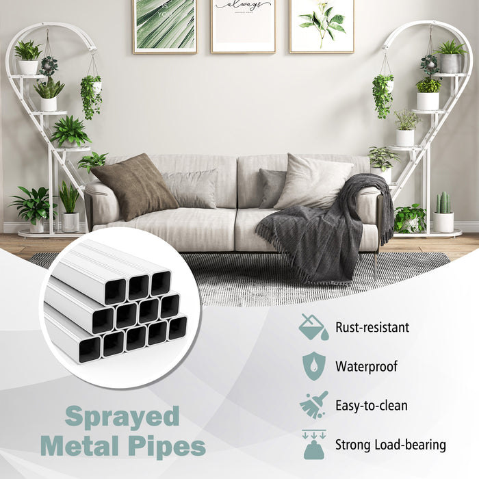 5 Tier Metal Plant Stand with Hanging Hook for Multiple Plants-White