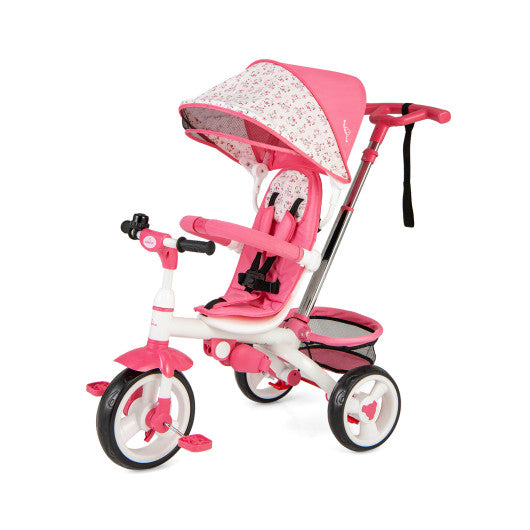 5-in-1 Detachable Baby Stroller Tricycle with Round Canopy-Pink