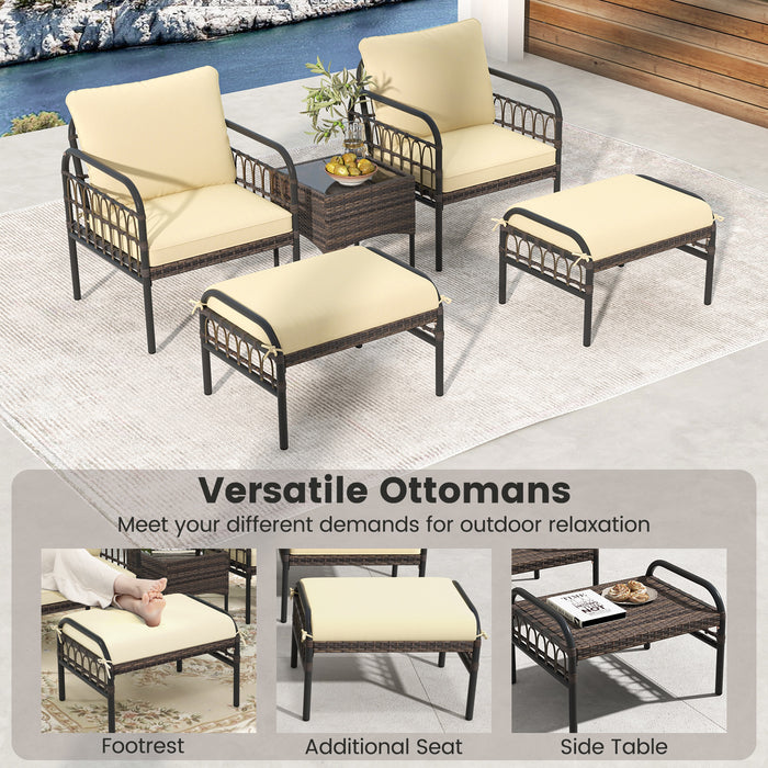 5 Piece Patio Conversation Set with Ottomans and Coffee Table