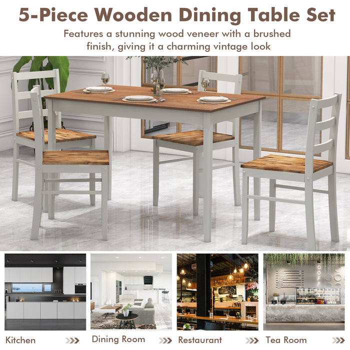 5-Piece Wooden Dining Set with Rectangular Table and 4 Chairs-Coffee