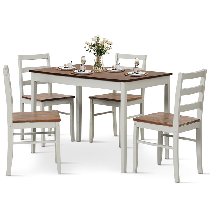 5-Piece Wooden Dining Set with Rectangular Table and 4 Chairs-Coffee