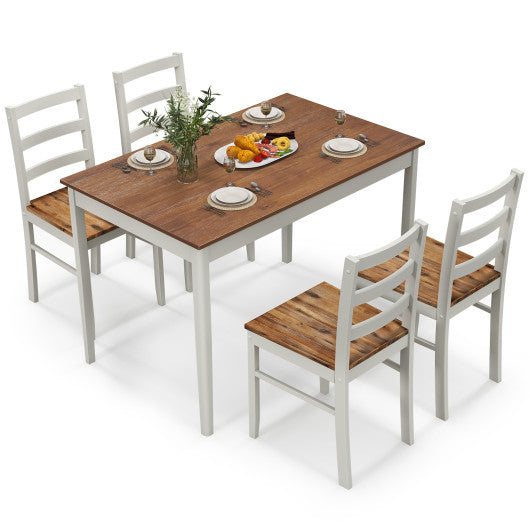 5-Piece Wooden Dining Set with Rectangular Table and 4 Chairs-Coffee