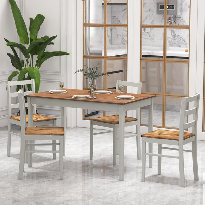 5-Piece Wooden Dining Set with Rectangular Table and 4 Chairs-Coffee