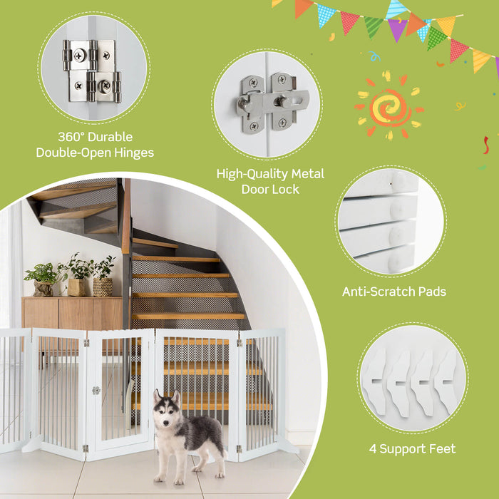 Freestanding 6-Panel Dog Gate with 4 Support Feet for Stairs-White