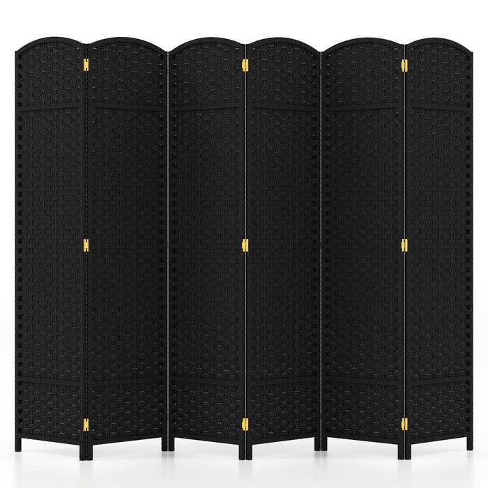 6-Panel Room Divider 5.6 FT Tall Folding Privacy Screen with Hand-woven Texture-Black