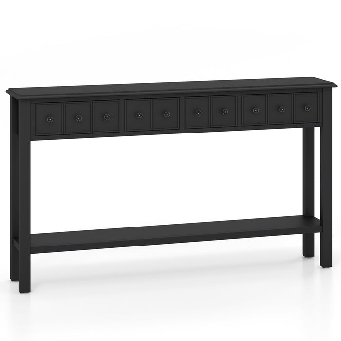 60 Inch Long Sofa Table with 4 Drawers and Open Shelf for Living Room-Black