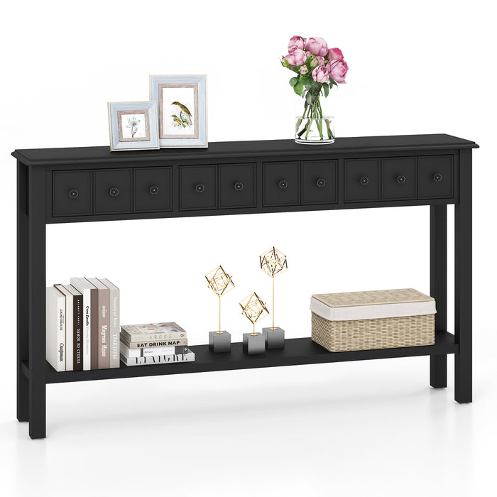 60 Inch Long Sofa Table with 4 Drawers and Open Shelf for Living Room-Black