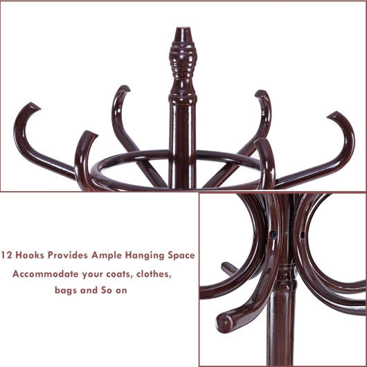 Wood Standing Hat Coat Rack with Umbrella Stand-Brown