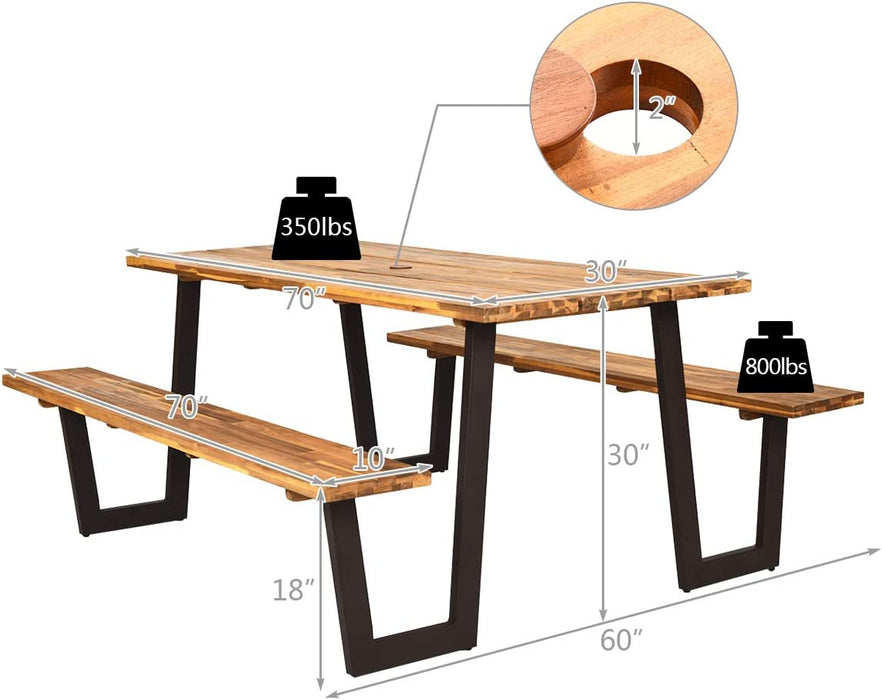 Patented 70 Inch Dining Table Set with Seats and Umbrella Hole