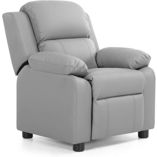 Kids Deluxe Headrest  Recliner Sofa Chair with Storage Arms-Gray