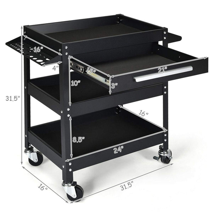 Rolling Tool Cart Mechanic Cabinet Storage ToolBox Organizer with Drawer-Black