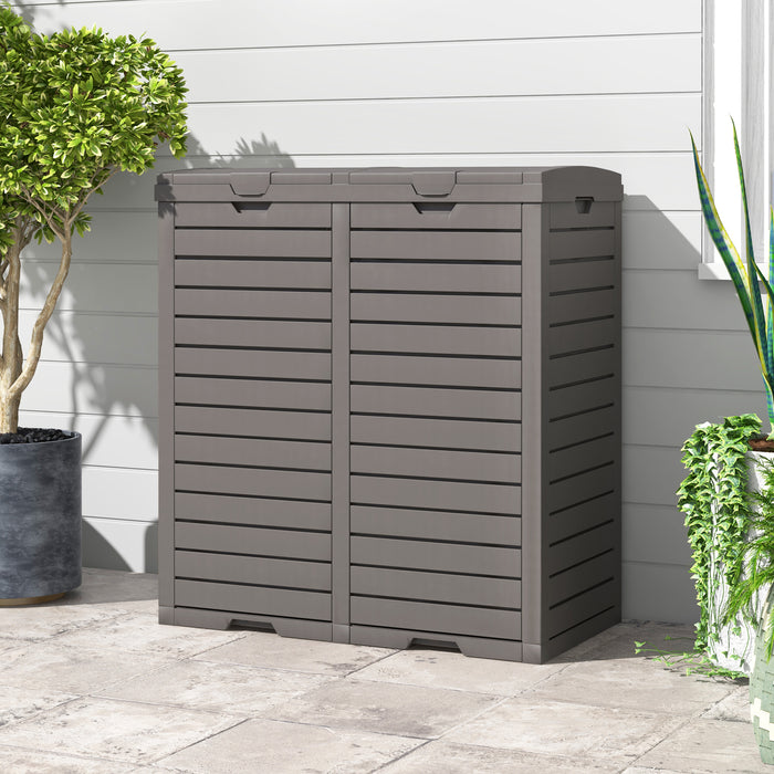 62 Gallon Outdoor Trash Can Waterproof Double Bin with Tiered Lid and Drip Tray-Coffee