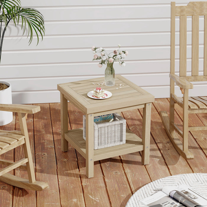 2-Tier Outdoor Side Table with Shelf for Porch Deck Garden