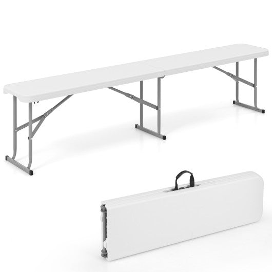 6 Feet Plastic Folding Bench Picnic Camping Dining Seat with Carrying Handle-White