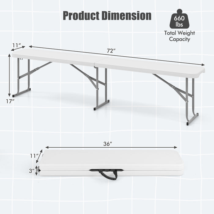 6 Feet Plastic Folding Bench Picnic Camping Dining Seat with Carrying Handle-White