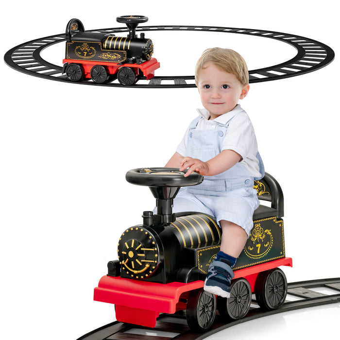 6V Electric Kids Ride On Car Toy Train with 16 Pieces Tracks-Black