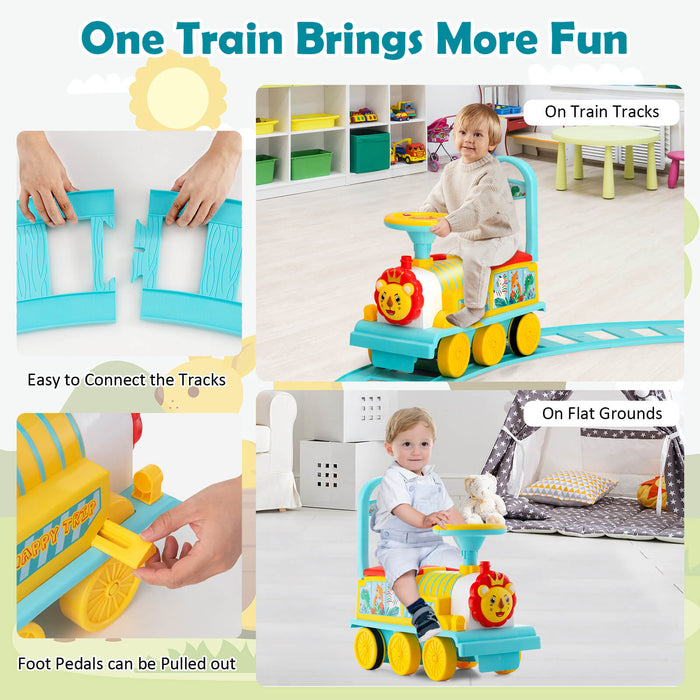 6V Electric Kids Ride On Car Toy Train with 16 Pieces Tracks-Blue