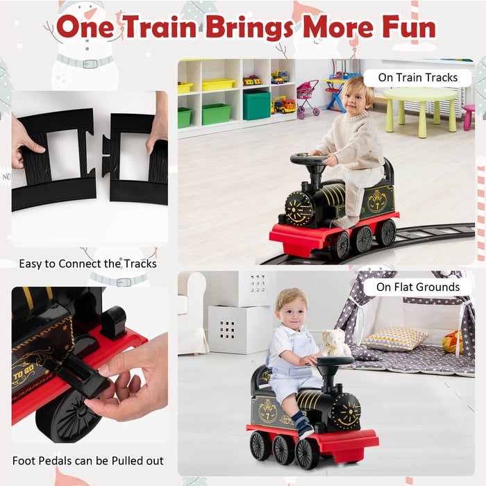 6V Electric Kids Ride On Car Toy Train with 16 Pieces Tracks-Black