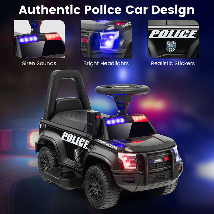 6V Kids Ride On Police Car with Real Megaphone and Siren Flashing Lights-Black