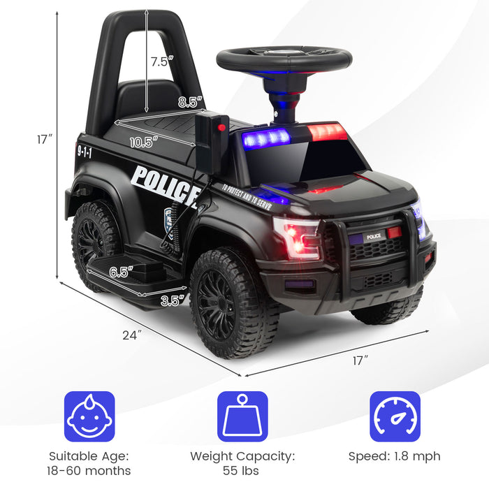 6V Kids Ride On Police Car with Real Megaphone and Siren Flashing Lights-Black