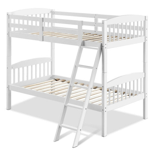 Hardwood Twin Bunk Beds with Individual Kid Bed Ladder-White