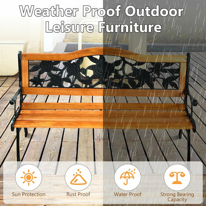 Garden Bench Chair Outdoor Wooden Loveseat with Iron Armrest