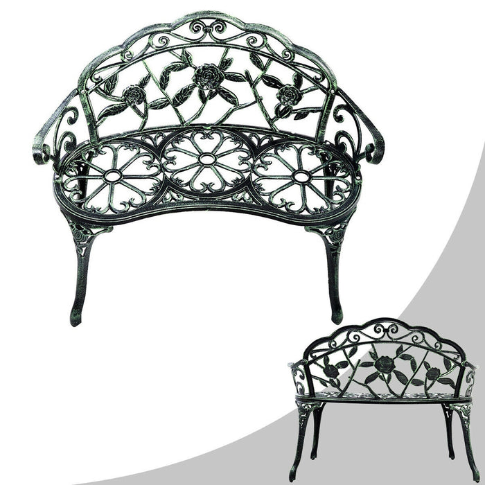 Outdoor Cast Aluminum Patio Bench Antique Rose