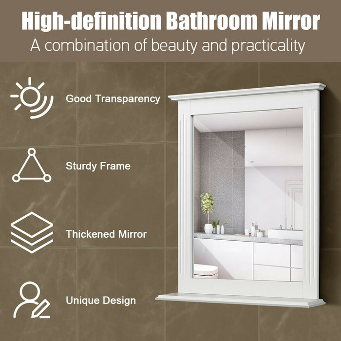 Wall-Mounted Multipurpose Vanity Mirror with Shelf-White