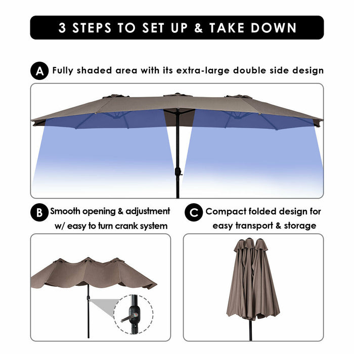 15 Feet Double-Sided Outdoor Patio Umbrella with Crank without Base-Tan