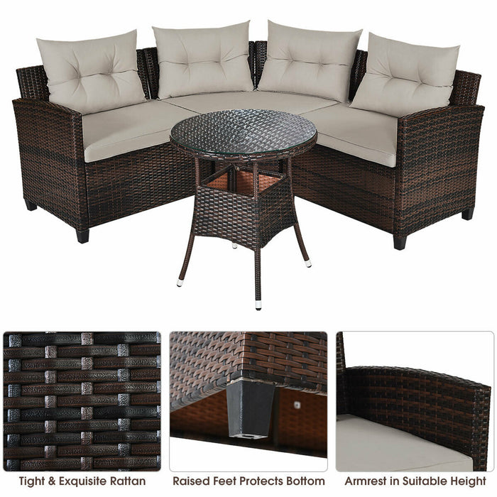 4 Pieces Furniture Patio Set Outdoor Wicker Sofa Set