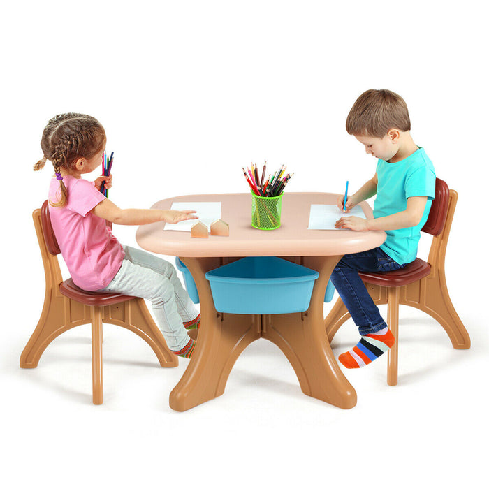 Children Kids Activity Table & Chair Set Play Furniture W/Storage-Coffee