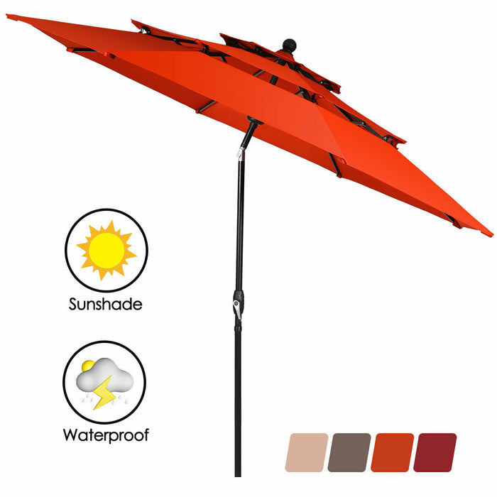 10ft 3 Tier Patio Umbrella Aluminum Sunshade Shelter Double Vented without Base-Red