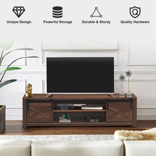 65 Inch Flat Sliding Barn Door TV Stand-Walnut