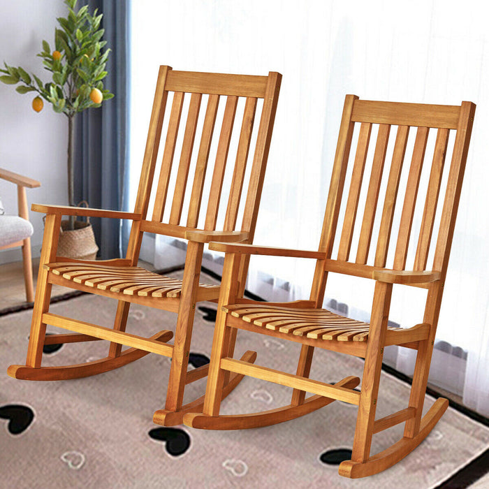 Indoor Outdoor Wooden High Back Rocking Chair-Natural