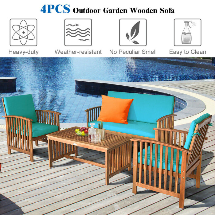 4 Pieces Patio Solid Wood Furniture Set-Blue