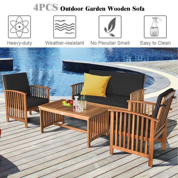 4 Pieces Patio Solid Wood Furniture Set-Black