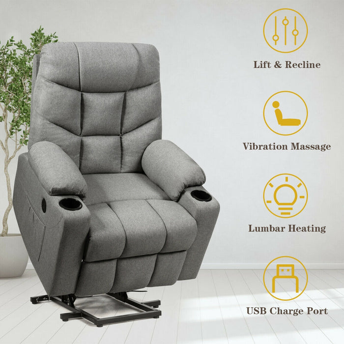 Electric Power Lift Recliner Massage Sofa-Light Gray