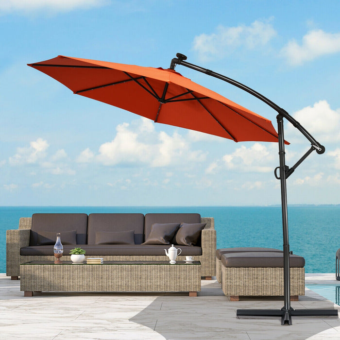 10 ft 360Â° Rotation Solar Powered LED Patio Offset Umbrella without Weight Base-Orange