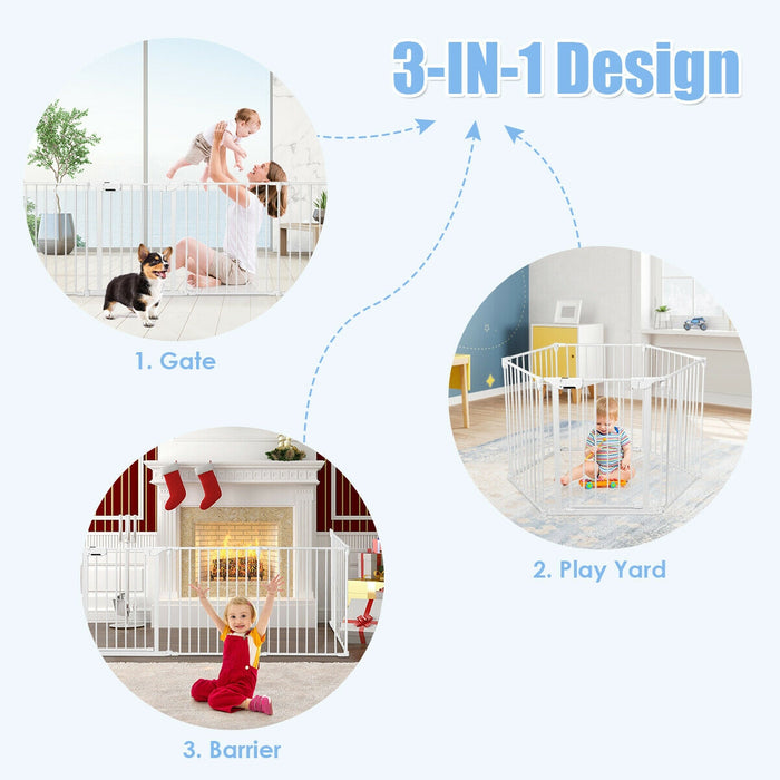 6 Panel Wall-mount Adjustable Baby Safe Metal  Fence Barrier-White