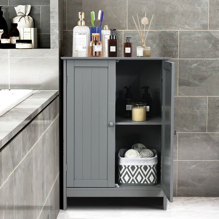 Bathroom Floor Storage Double Door Cupboard Cabinet-Gray