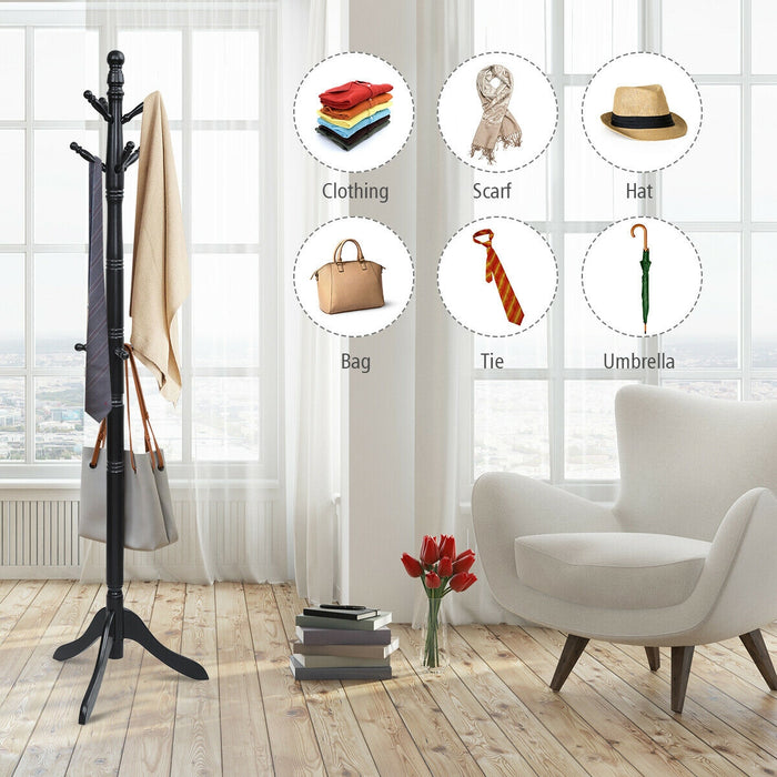 Entryway Height Adjustable Coat Stand with 9 Hooks-Black