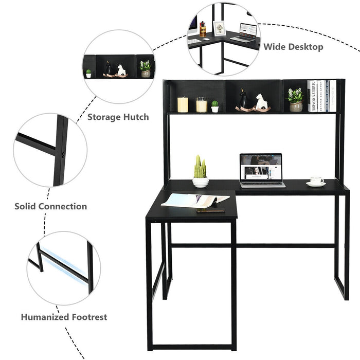 Reversible L-Shaped Corner Desk with Storage Bookshelf-Black