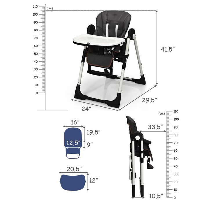 Foldable High chair with Multiple Adjustable Backrest-Dark Gray