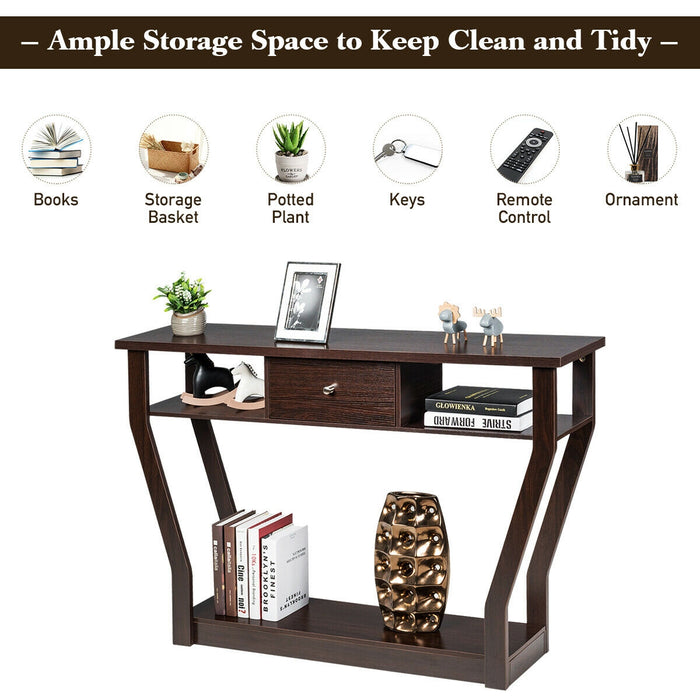 Modern Sofa Accent Table with Drawer-Brown