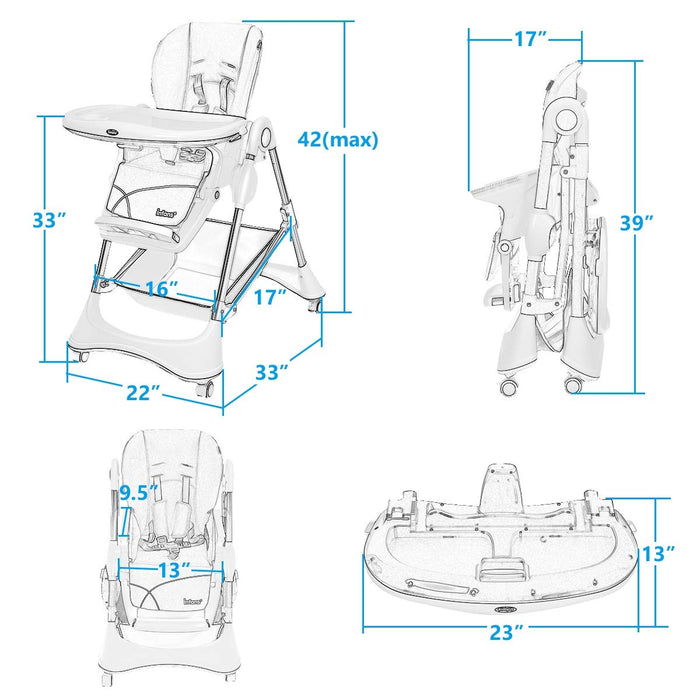 A-Shaped High Chair with 4 Lockable Wheels-Black