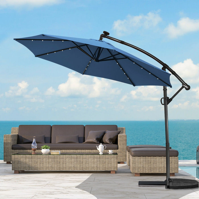 10 ft 360Â° Rotation Solar Powered LED Patio Offset Umbrella-Blue