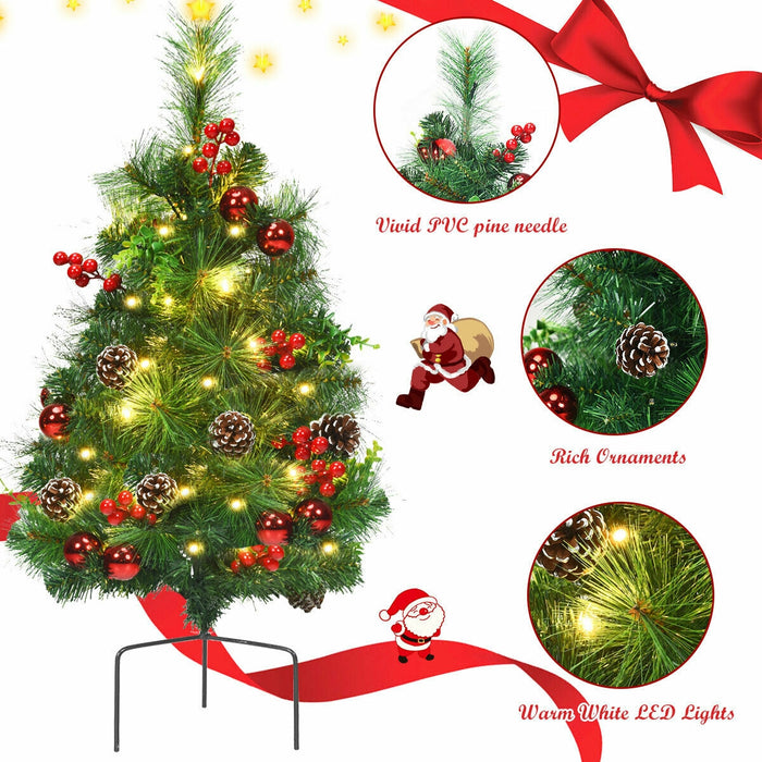 Set of 2 29 Inch Battery Powered Pre-lit Pathway Holiday Christmas Trees