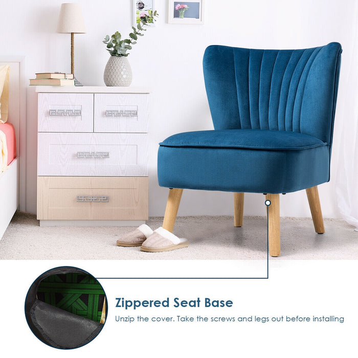 Modern Armless Velvet Accent Chair with Wood Legs-Blue